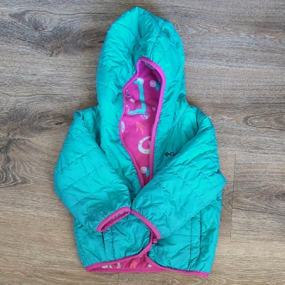 Columbia Reversible Double Trouble Teal/Pink Dinos 2T Coat